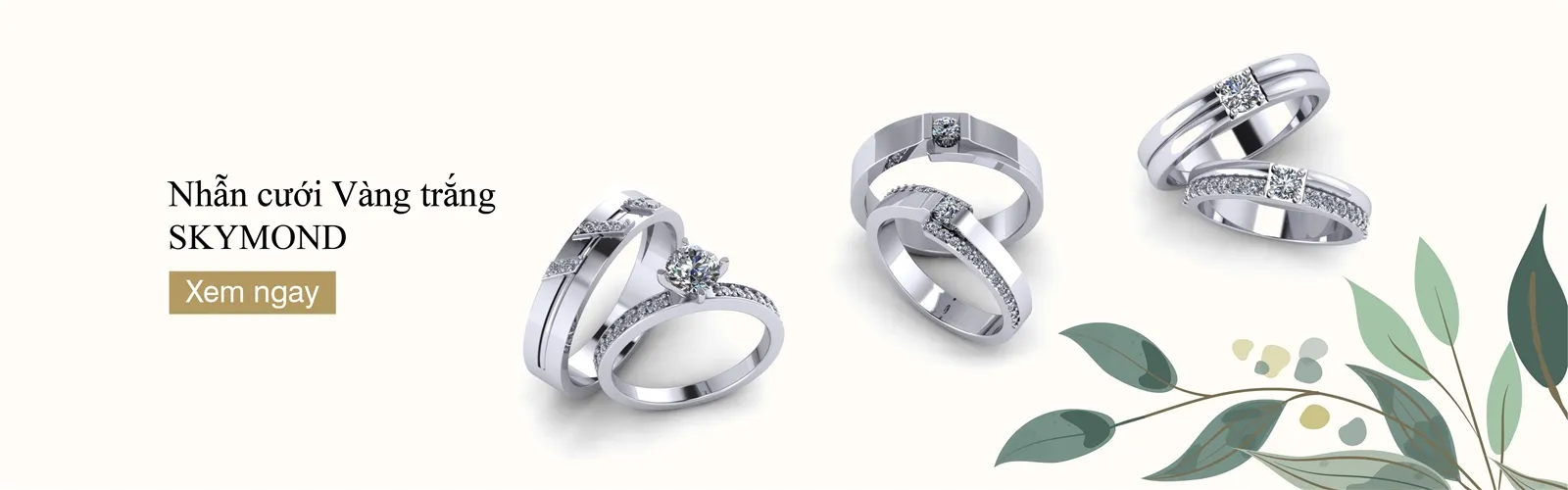 Banner nhẫn cưới vàng trắng Skymond