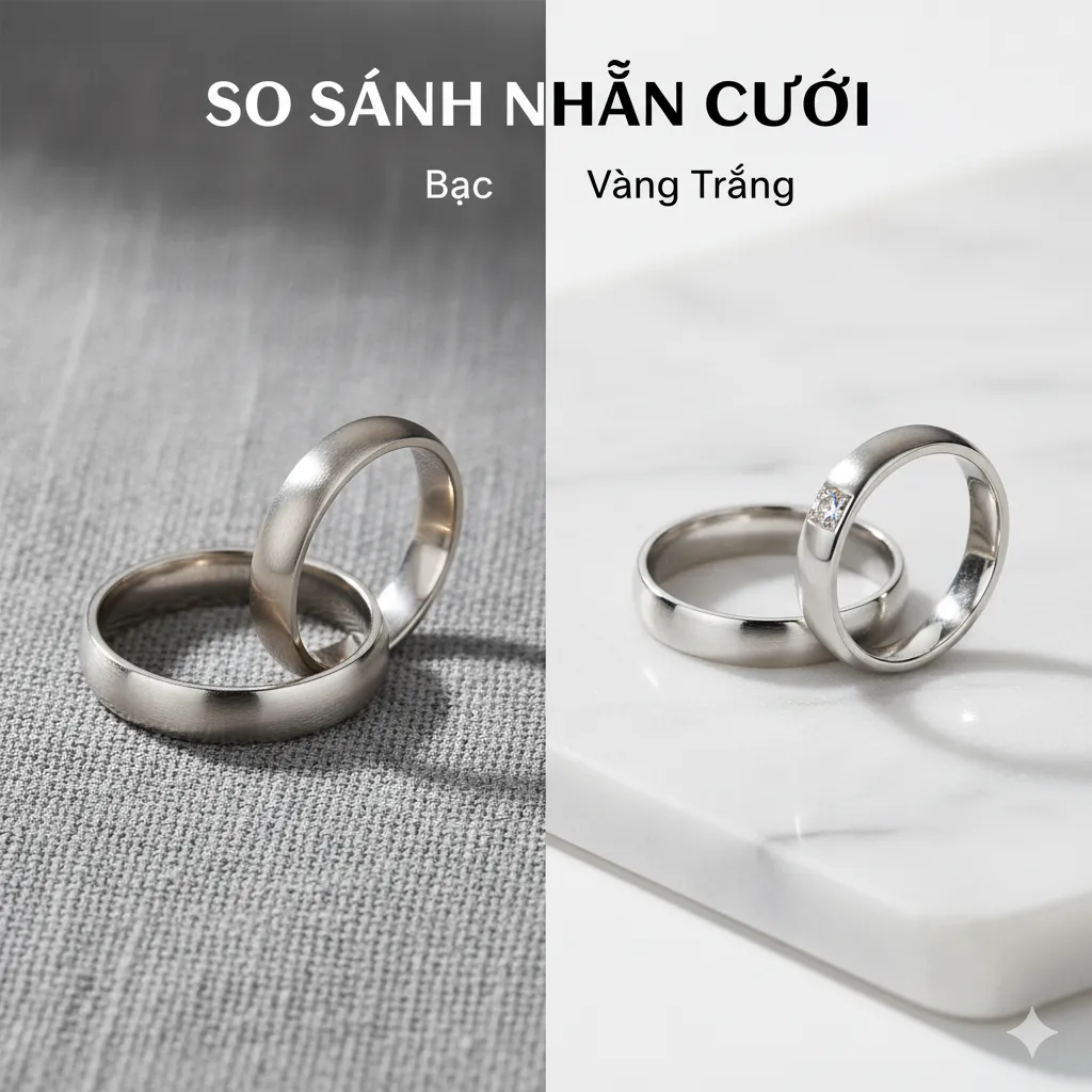 nhẫn cưới bạc và nhẫn cưới vàng trắng