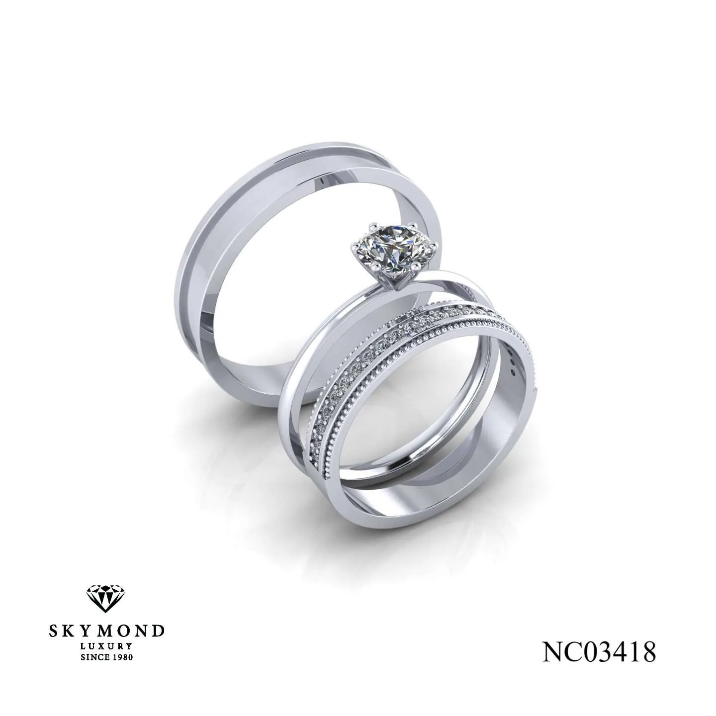 Nhẫn Cưới Vàng Trắng (14K - 18K) Thiết Kế NC03418