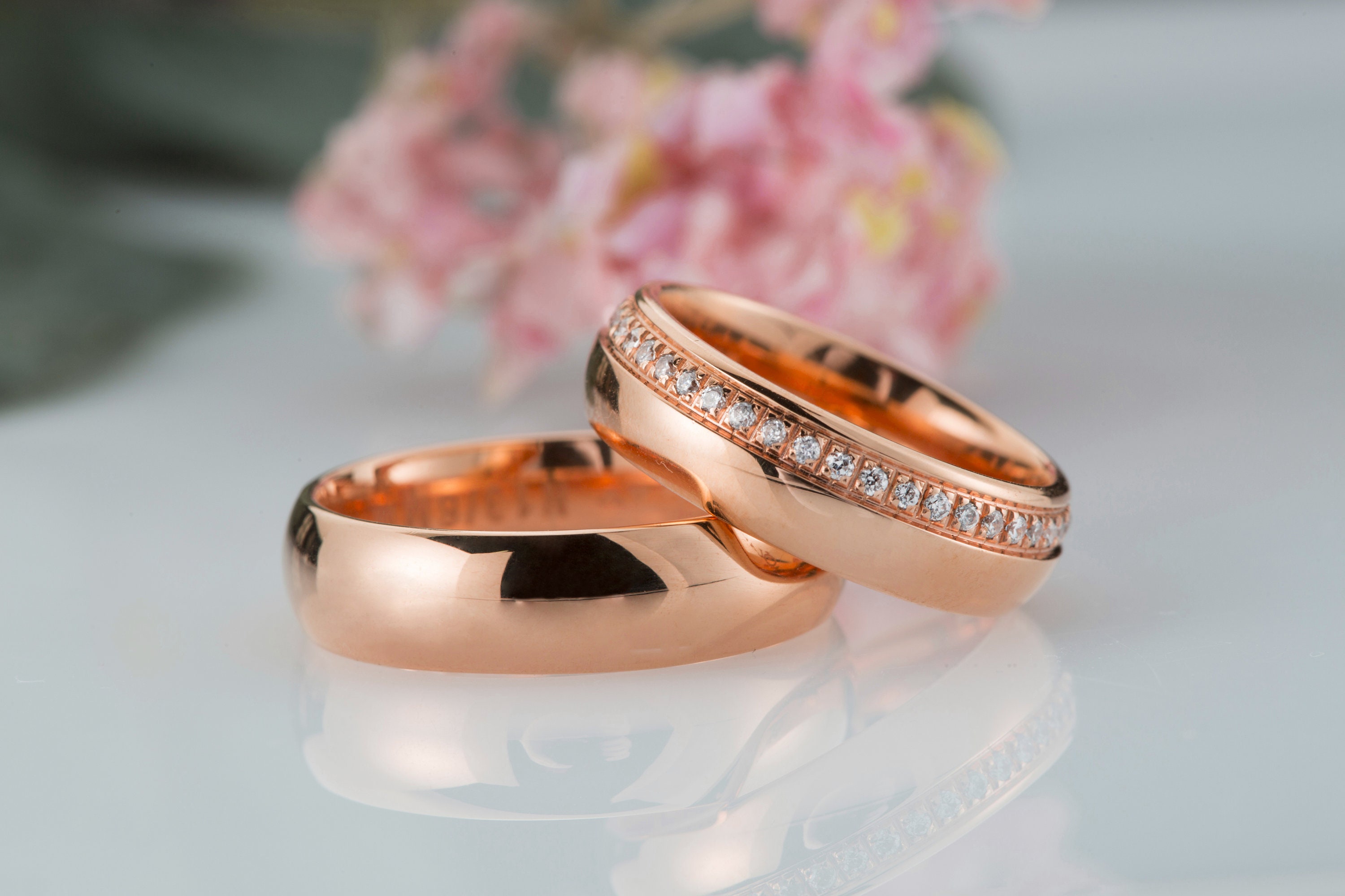 14k Rose Gold Wedding Ring Set, 0,35CT Diamond Gold Wedding Band Set His  and Hers, Matching Wedding Band, Couple Wedding Band - Etsy Norway