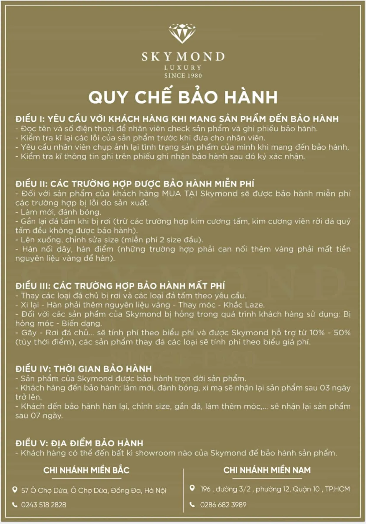 chính sách bảo hành skymond