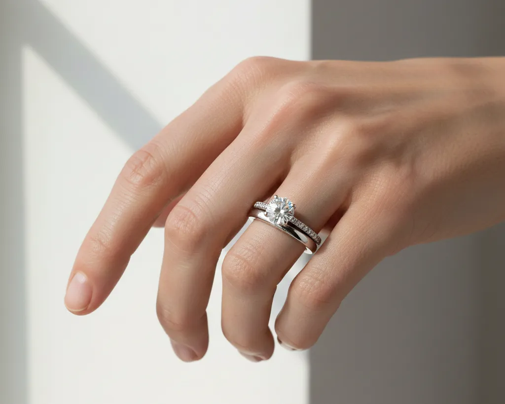 đeo nhẫn kim cương s&aacute;ng b&oacute;ng sau khi được l&agrave;m mới