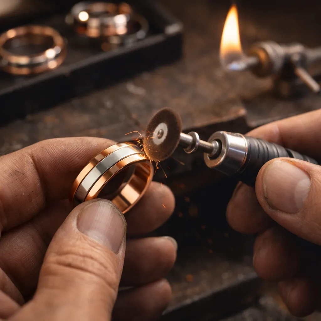 chế t&aacute;c nhẫn cưới v&agrave;ng gh&eacute;p