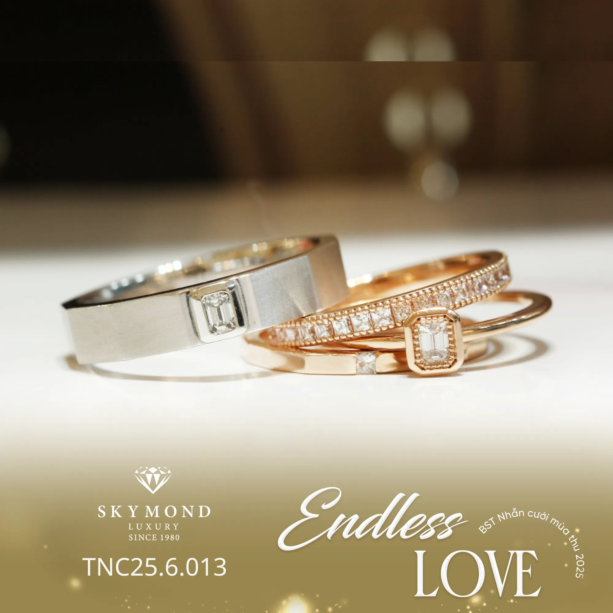 mẫu nhẫn cưới lệch m&agrave;u hot nhất