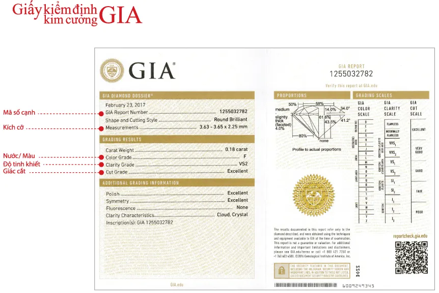 thông số trong giấy kiểm định kim cương GIA