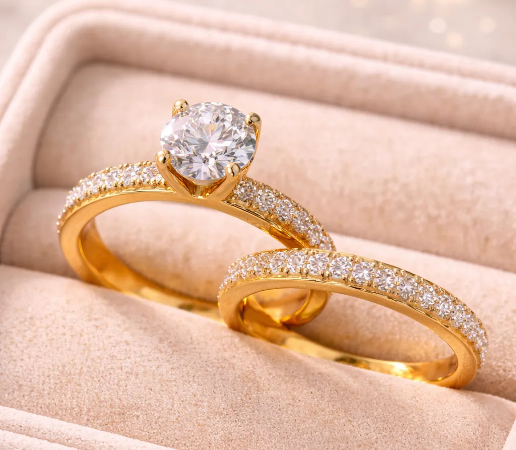 nhẫn cưới v&agrave;ng v&agrave;ng đ&iacute;nh kim cương