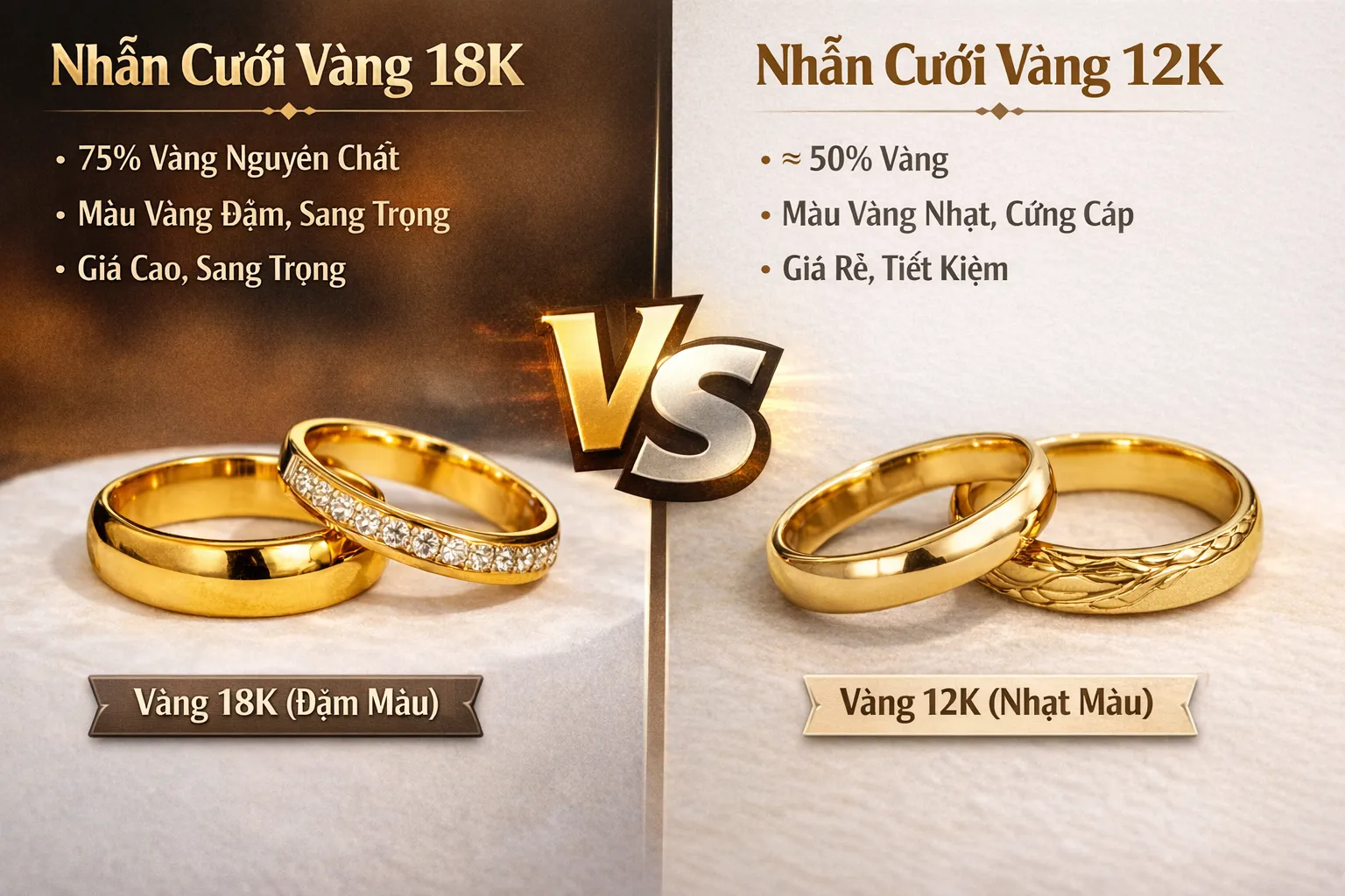 nhẫn cưới vàng 12k và 18k