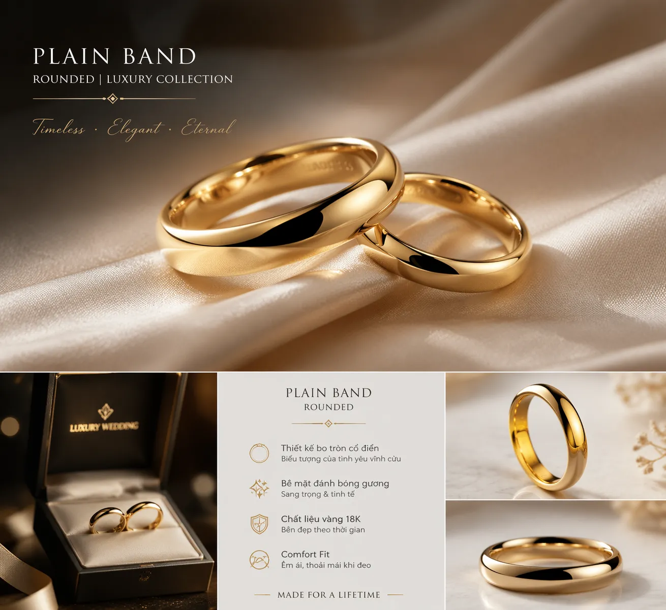 nhẫn cưới platin band bo tròn