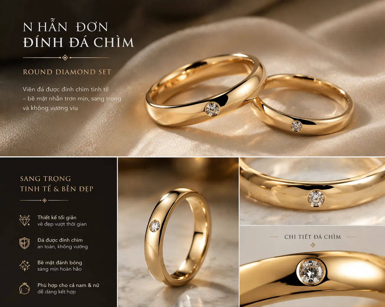 nhẫn cưới đính đá chìm