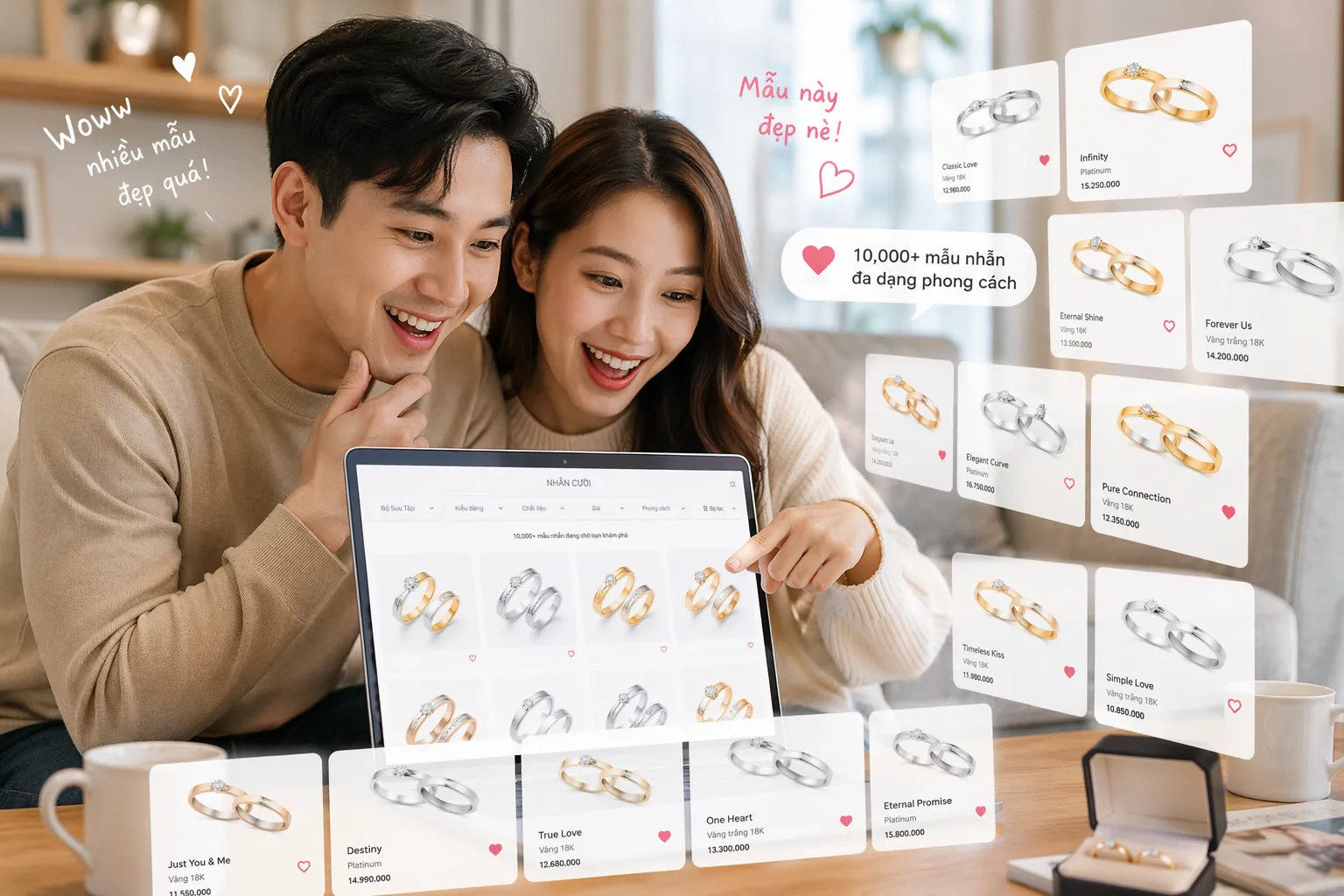 cặp đôi lựa chọn nhẫn cưới