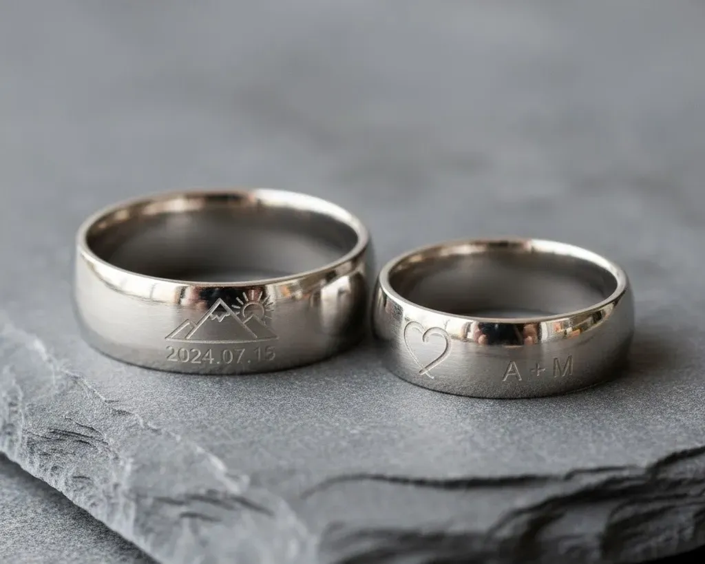 nhẫn cưới khắc t&ecirc;n v&agrave; ng&agrave;y kỷ niệm