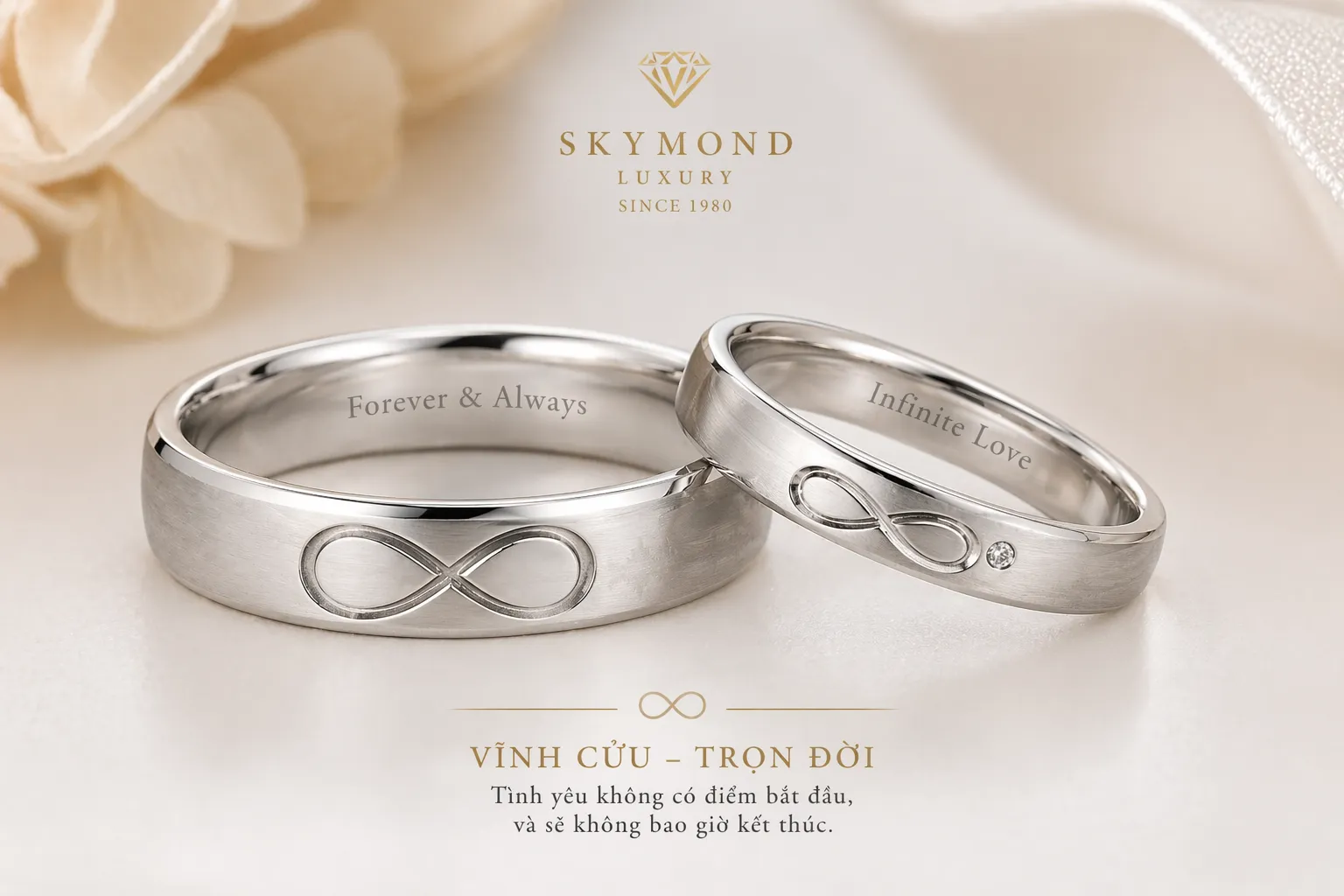 nhẫn cưới khắc biểu tượng v&ocirc; cực