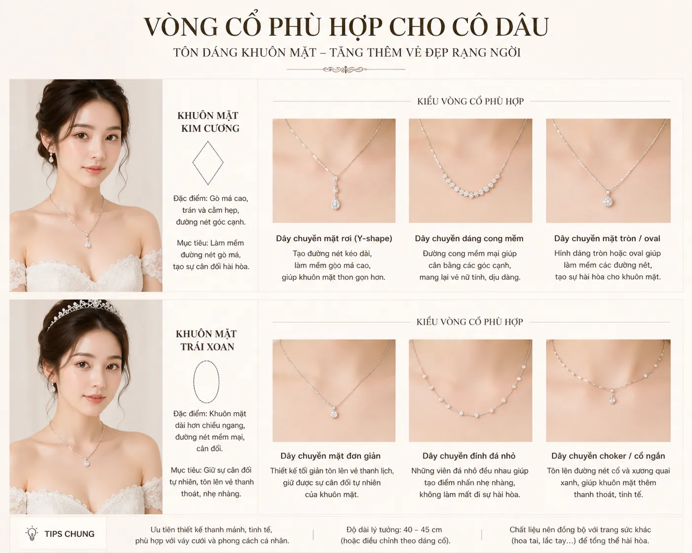 vòng cổ phù hợp với gương mặt trái xoan