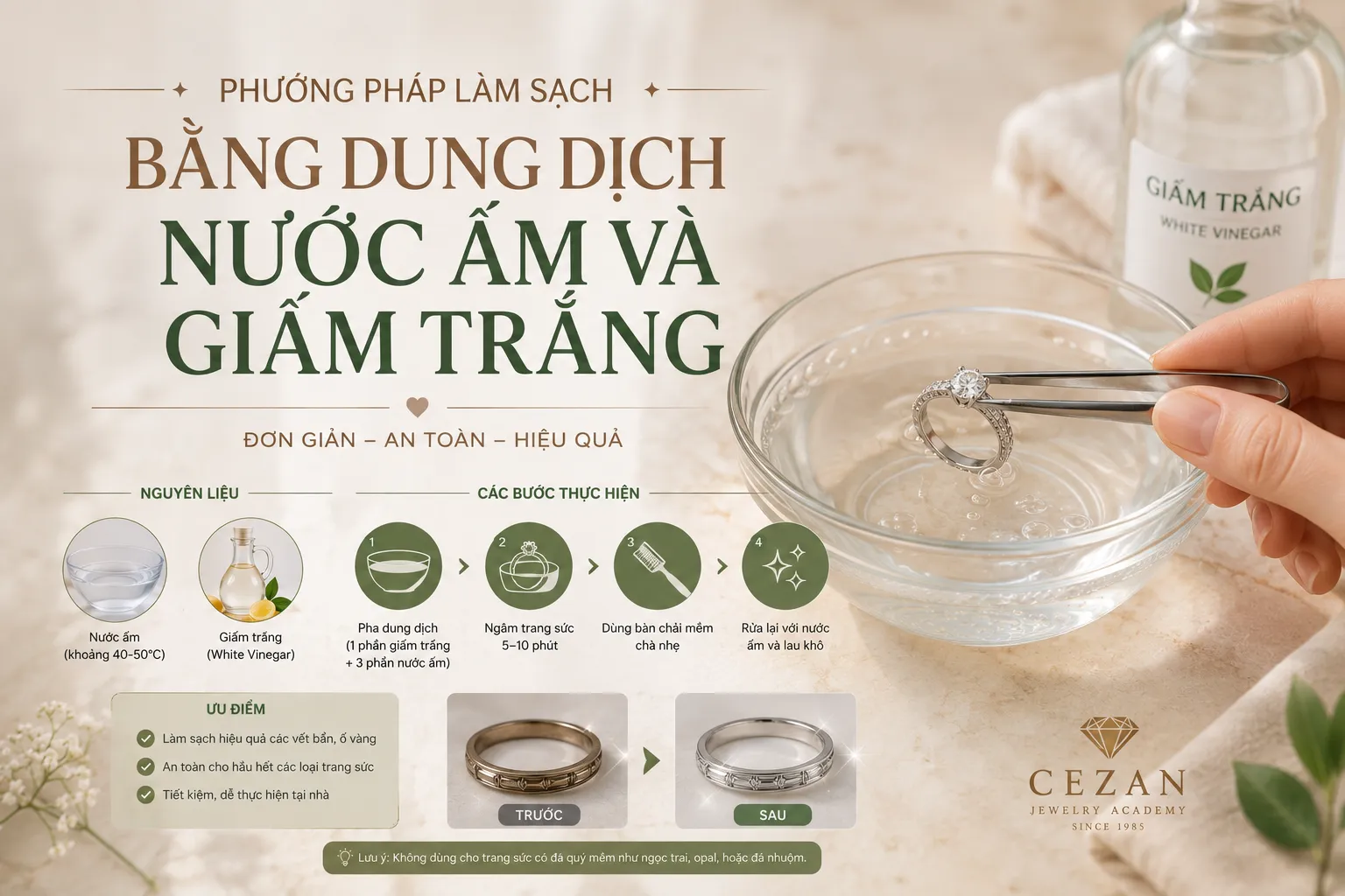 vệ sinh nhẫn cưới bằng giấm trắng
