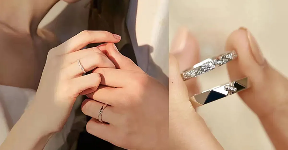 nhẫn cưới vàng trắng tôn dáng tay