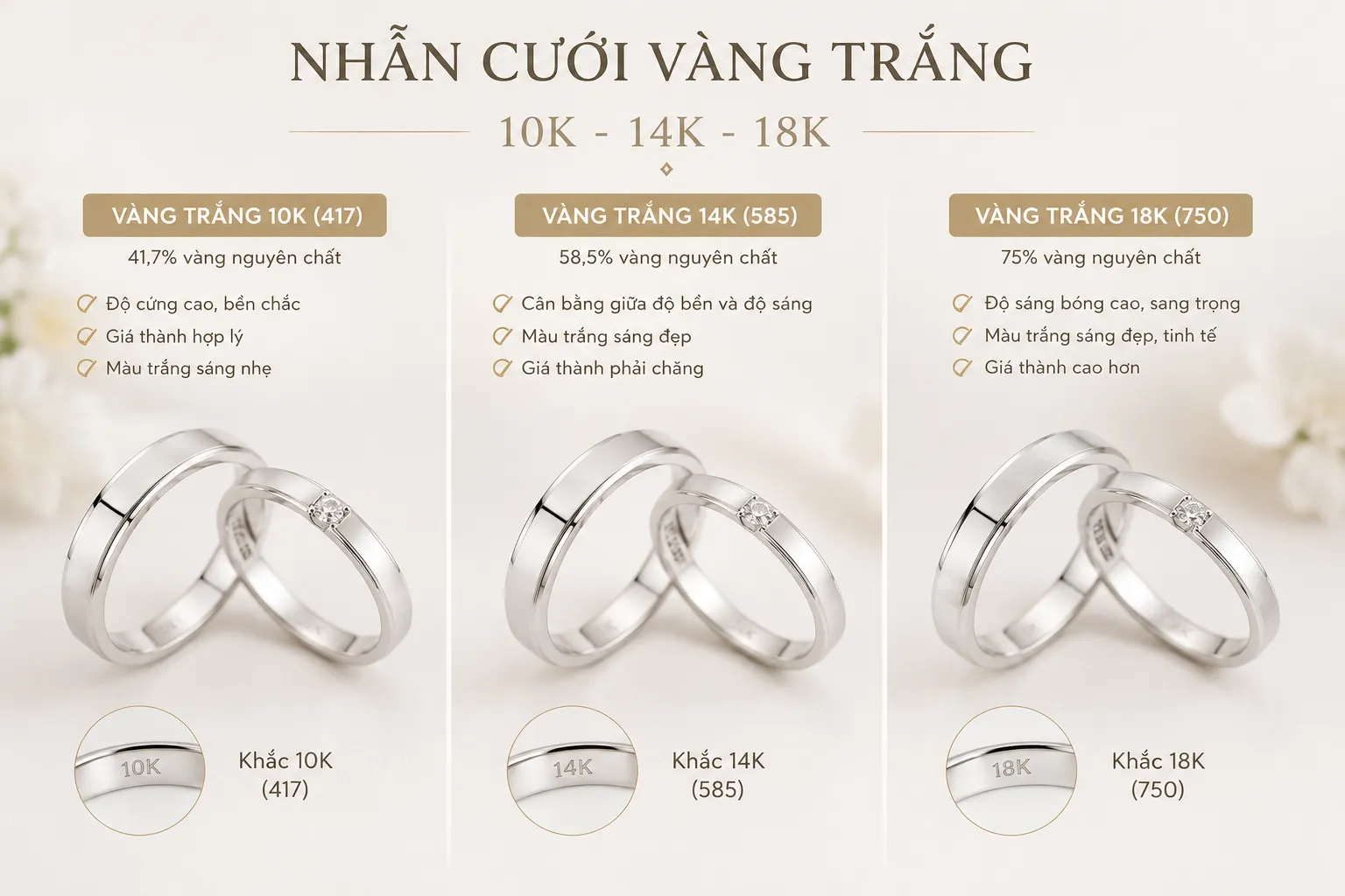 hàm lượng nhẫn cưới vàng trắng