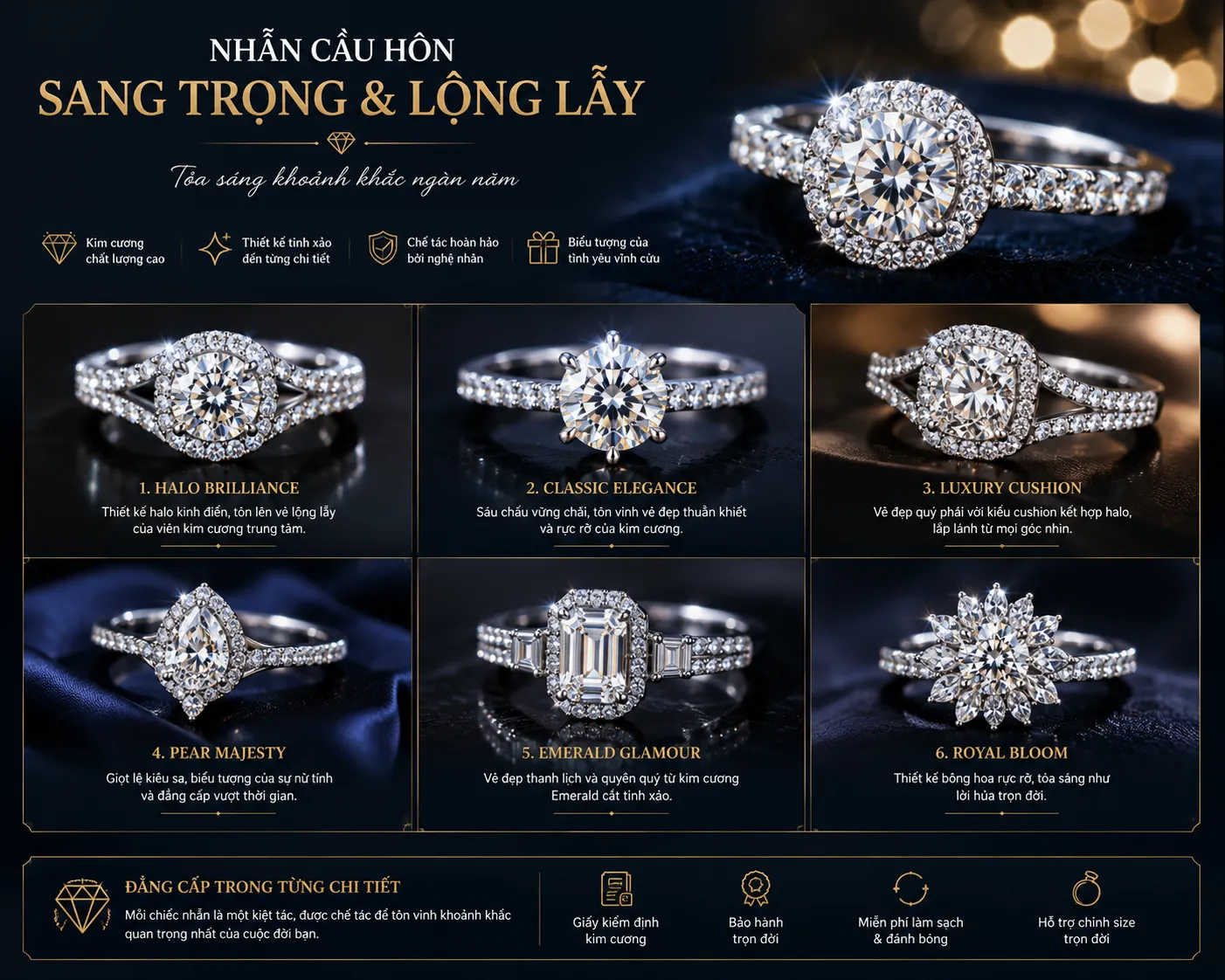 nhẫn cầu hôn phong cách sang trọng