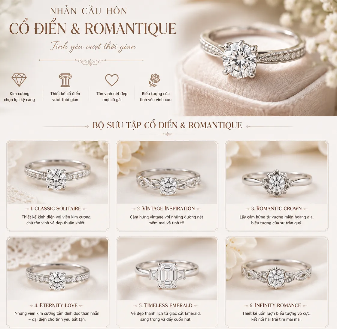nhẫn cầu hôn phong cách cổ điển
