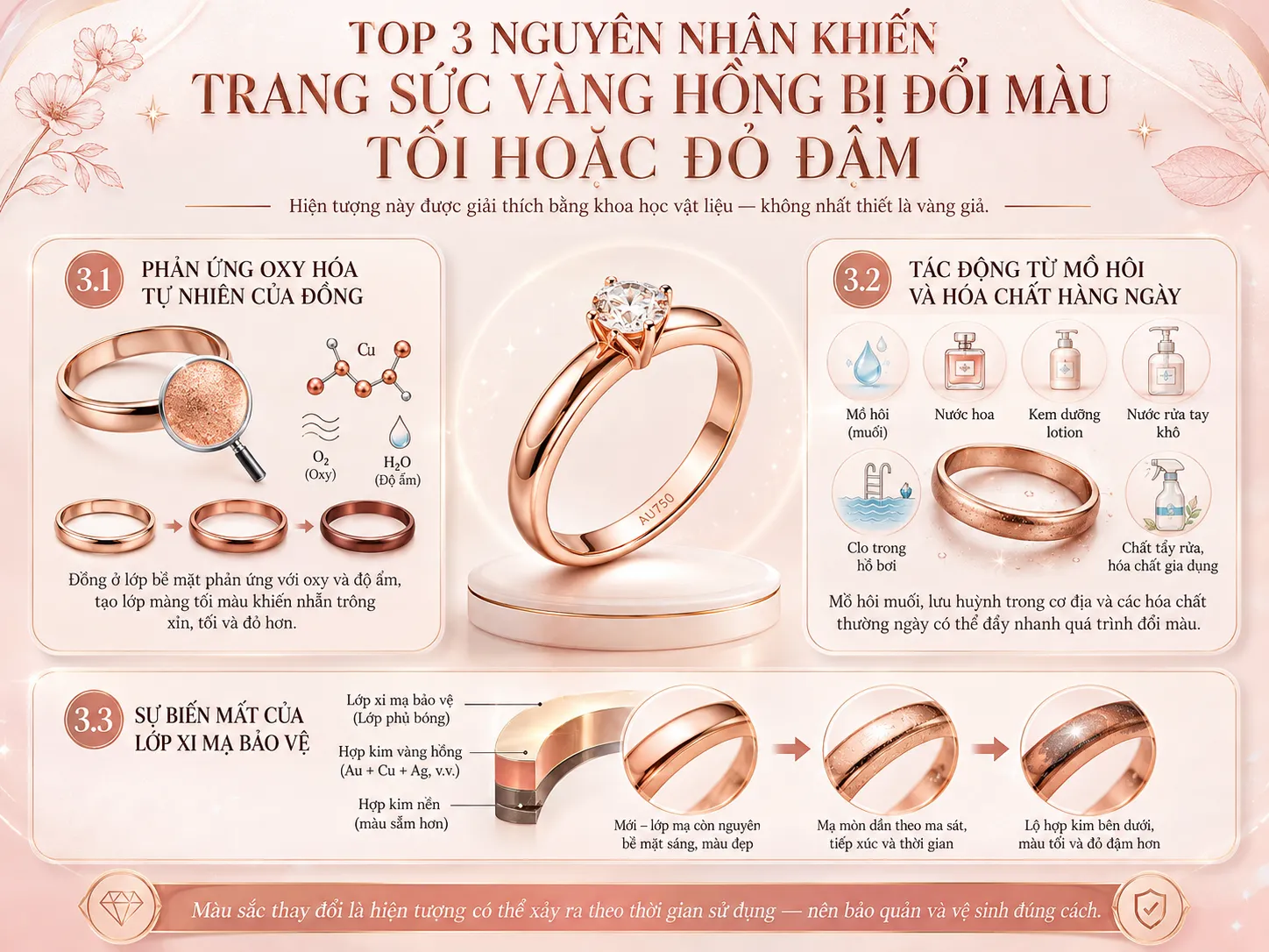 nguyên nhân khiến nhẫn cưới vàng hồng bị đỏ