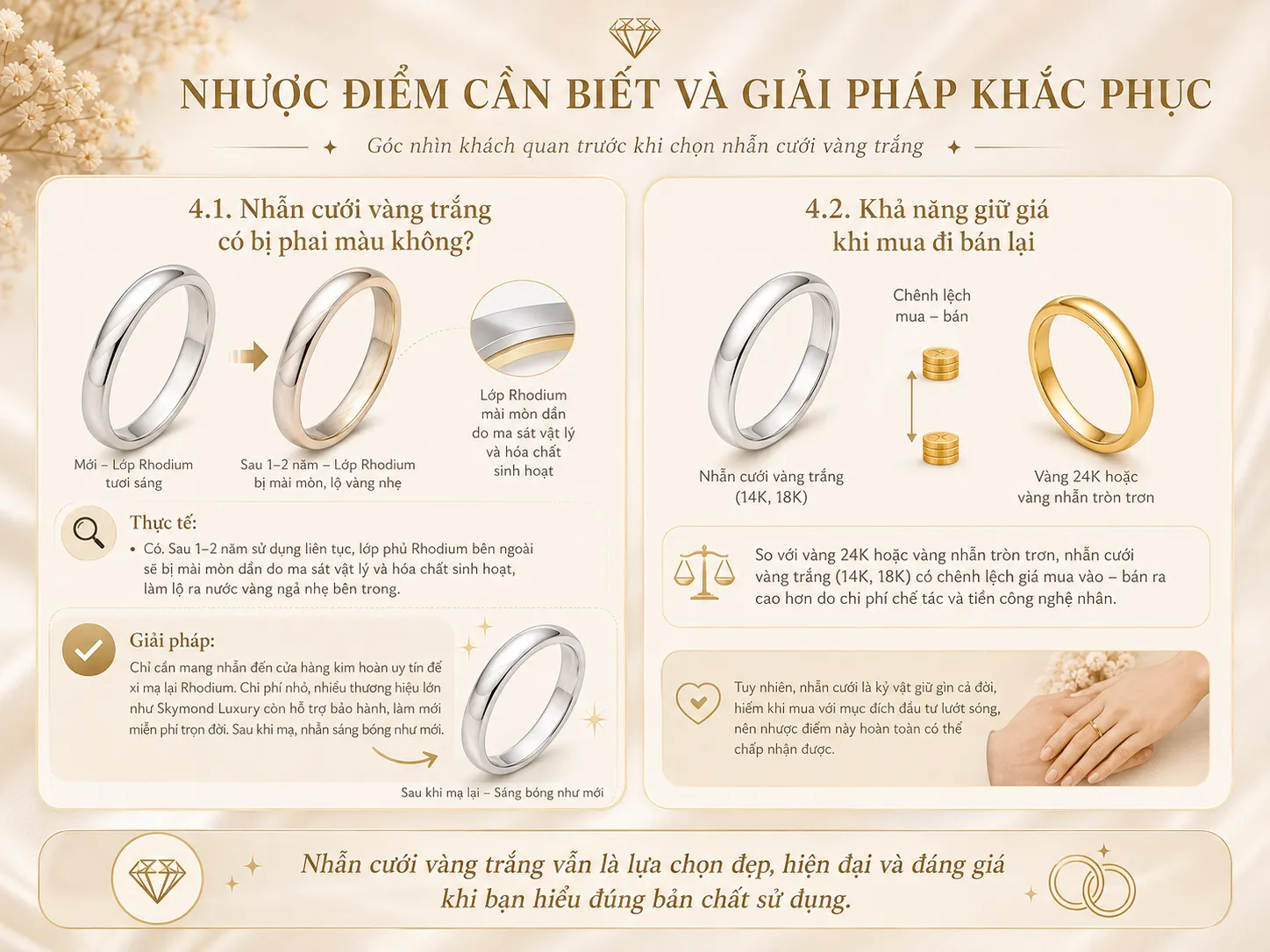 nhược điểm khi mua nhẫn cưới v&agrave;ng trắng